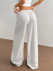 2pcs Women's Spring/Summer Casual Solid Color Waist-Tie Pocket Wide-Leg Pants Set, Suitable for Casual Daily Wear and Vacation