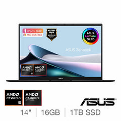ASUS Zenbook Copilot+ PC, AMD Ryzen AI 5, 16GB RAM, 1TB SSD, 14 Inch OLED Laptop, UM3406GA-QD034W