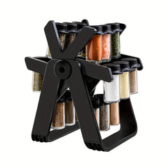 Rotating Spice Rack Organizer with 18 Glass Spice Jars, Revolving Spice Rack Set, 360 Degree Rotating Ferris Wheels Spice Rack, Removable Spice Rack