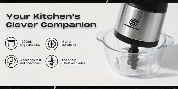 SUPERLEX Mini Chopper 300W Motor 6 Second Quick Mincing Dual Speed Control 1000ml Capacity One Touch Chop