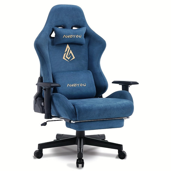 ANDYOU Gaming Chair, Comfortable Office Chair, Premium Fabric Soft As Faux Fur. Ergonomic PC Chair, Adjustable Swivel Work Chairs with Footrest