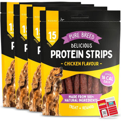 Delicious Protein Strips Chicken Flavour, High Protein Dog Treats, Chewy Training Snacks, Easily Digestible in Resealable Pack