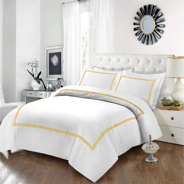 Embroided Baratta Stitch Duvet Cover Set with Matching Pillowcases - Ultra-soft Brushed Microfibre – Chic & Modern Design – Easy Care & Machine Washable