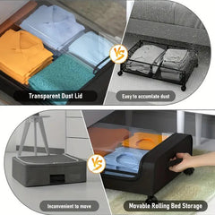 Lunaluke 1/2/4pcs Under Bed Storage with Wheels XXL 60L Large Capacity Rolling Underbed Storage Bins Organizer for Clothes, Shoes, Blankets, Toys, Books and Seasonal Items, Space-Saving Under Bed Drawer Box for Bedroom, Closet, Dorm, Living Room and Kids