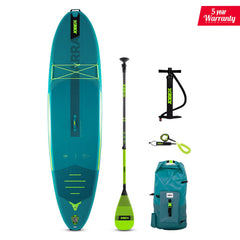 Jobe Aero Yarra 10.6Ft (3.2M) SUP Board Package Teal with Fiberglass Paddle Lime