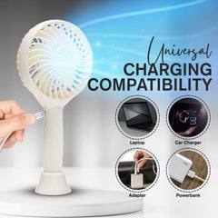 Tanness White/Black Handheld Fan with 3 Speeds - 3000 mAh USB Rechargeable Portable Mini Fan with Stand - Desk & Handheld Use