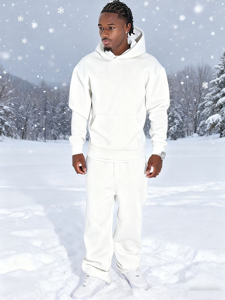 Men'S Casual Athletic Warm 2pcs Set, Winter Hooded Sweatshirt And Jogger Pants, Outdoor Fitness Running Hooded Sweatshirt And Athletic Pants Outfit, Suitable for Fall Winter Leisure Activities