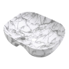 510*410mm Marble Effect Ceramic Sink Basin Bathroom Vanity Countertop Wash Sink w/Waste Kit