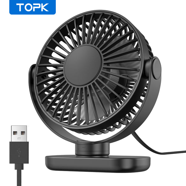 TOPK Mini USB Desk Fan, 3-Speed Adjustable Airflow, Low Noise Quiet Operation, 360° Flexible Rotation, Compact Portable Design for Home, Office & Bedroom