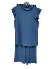 Women'S Textured Cheesecloth Frill Sleeve Top Trouser 2pcs Co Ord Loungewear Set