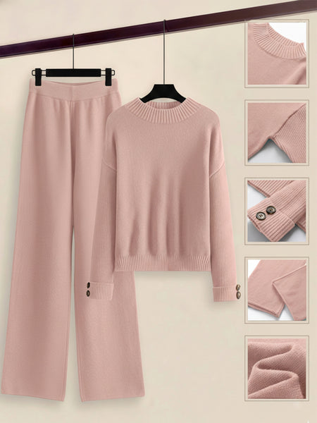 Women's 2pcs Set with Side Stripe| Crewneck Sweater & Relaxed Fit Straight Leg Pants| Soft Loungewear for Spring Autumn | European Casual Y Style