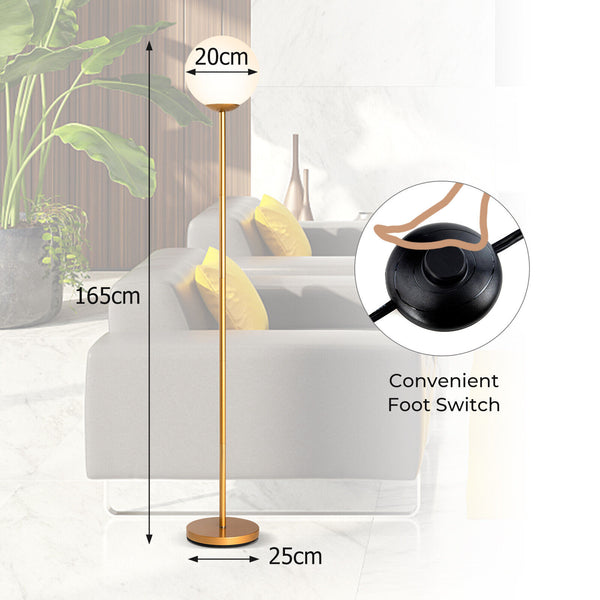 DORTALA Modern 165.1cm Floor Lamp with Golden Globe & Glass Shade, Foot-Operated Switch - Heavy-Duty Weighted Base Standing, Plug (220-240V), Metal/P Glass for Living Room, Bedroom, Home Office - Easy Assembly Luxury