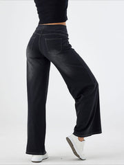 ' High Waisted Wide Jeans - Stretchy Pants with Multiple Pockets, -Washed - Casual Trousers for Jeanswear & Layering (Wide-Waisted Fit)