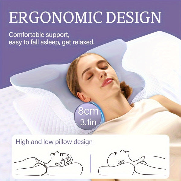 1pc Slow Rebound Cervical Pillow, Ergonomic Neck Contour Support for Side Sleep, Machine Washable Cool Soft Pillow Cover
