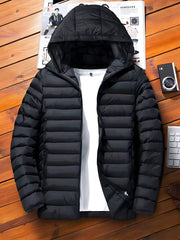Men's Solid Hooded Jacket for Fall Winter, Men's Casual Zip Up Warm Quilted Jacket Warm And Comfortable Stylish Leisure Clothing for Outdoors.