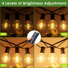 Outdoor Festoon Lights|LED Fairy Lights -65ft/100ft/150ft LED Garden String Light 20/30/45M+2 (Spare) Bulbs, IP65 WaterproofDimmable Timer G40 Bulbs Hanging Patio Lighting with Remote Control for Balcony Garden Gazebo Patio Awning Wedding Party (No Button
