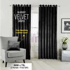 2pc Luxury Velvet Curtain Panels with Free Matching Velvet Cushion Cover – Thermal Insulated Grommet Top Drapes, Energy Saving Curtain Panels for Bedroom & Living Room Home Decor, Perfect Holiday Gift