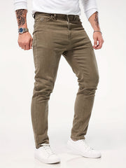 Solid Color Jeans Men'S Slim Fit Straight Leg Easy Versatile Casual Wear Long Pants Men'S Fashion