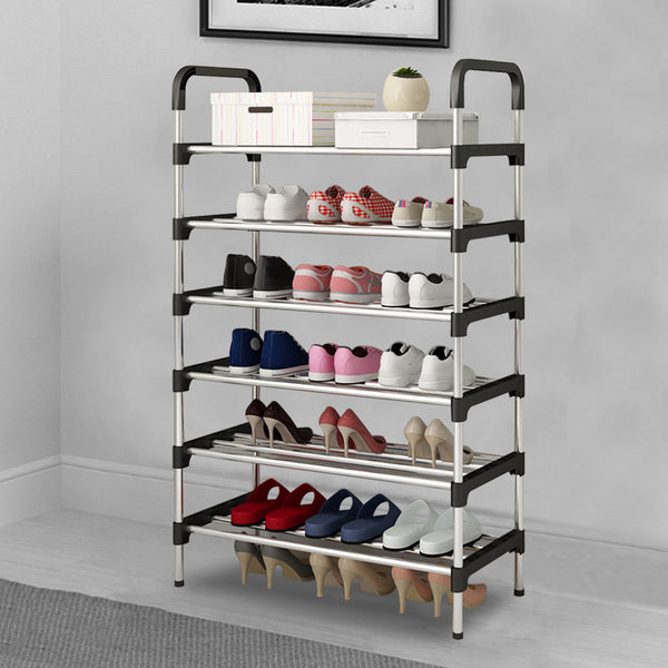 6 Tier Metal Shoe Rack Shoe Storage Organiser, Free Standing Durable Narrow Shoe Rack, Vertical Slim Shoe Tower, Multi Functional Heavy Duty Storage Unit Shoe Stand, Entryway Shoe Holder Space Saving Shoe Shelf Shoe Organizer for Closet Living Room Bedroo