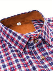 New  Brushed Plaid Flannel Men's Long Sleeve Shirt, Two-Tone Design, Thickened Autumn Casual Shirt for Men's Daily Vacation Streetwear, Comfortable Fit