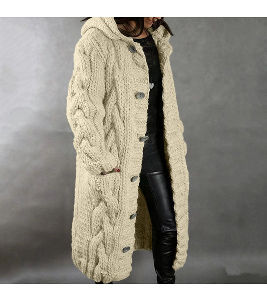 2026 New Women's Fashion Oversized Cardigan Sweater Coat, Casual Hooded Cardigan, Medium-Length Sweater Coat