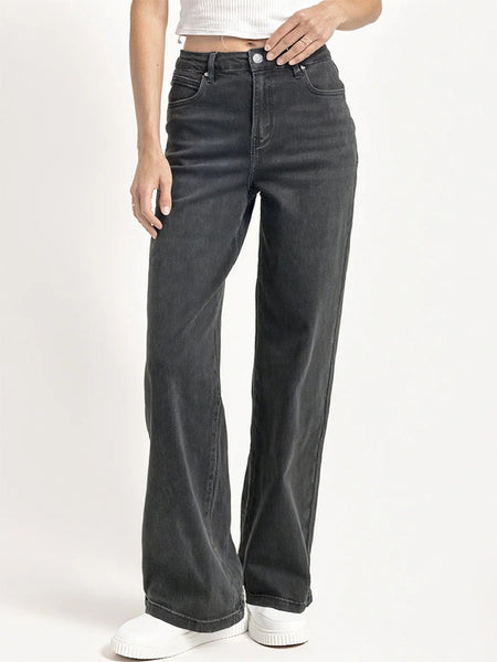 [Petite]KatchMe Women'S Wide Leg Jeans - Mid Rise Relaxed Fit Denim Pants, Soft Stretch Comfortable Trousers for Fall & Winter, Streetwear Casual Bottoms