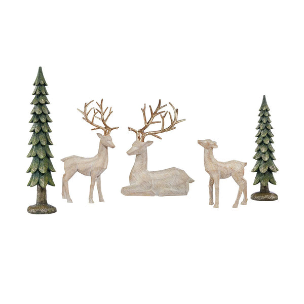 Decorative Deer Family with Trees