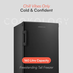 Cookology CTFZ160BK Tall Freestanding Freezer - Upright Freezer with 160 Litre Capacity - 142Cm High and 55Cm Wide - 5 Large Compartments - Reversible Door - Black