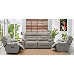 Fletcher Light Grey Leather Power Reclining Large 2 Seater Sofa with Power Headrest