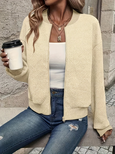 Solid Color Casual Zip-Up Cardigan Jacket