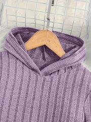 A Set of Women's Ribbed Letter Applique Hoodie and Flared Pants