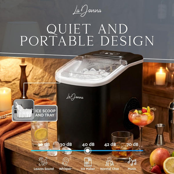Stainless Steel/Black Ice Maker Machine - Fast Ice, Dual Size Self Cleaning Portable Ice Maker