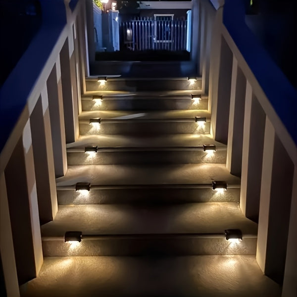 10pcs set of solar outdoor garden lights, home garden layout staircase deck lights, hallway wall lights, railing decorative lights, holiday decorative atmosphere lights, IP44