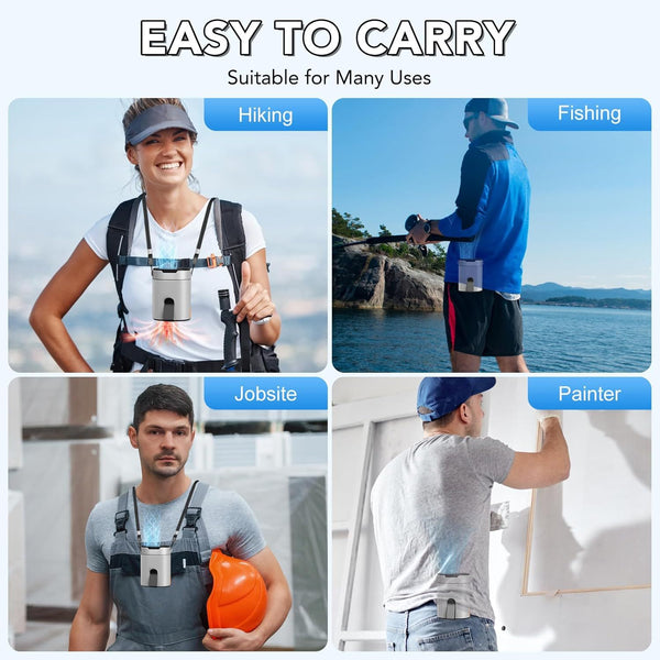 COZOME Portable Waist Fan with 4-Speed Settings, Dual Clip Design, Hands-Free Neck Hanging Fan for Outdoor Activities