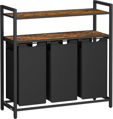 VASAGLE Laundry Basket, Laundry Hamper with 4 Pull-Out and Removable Laundry Bags, 2 Shelves, 4 X 40 L, for Laundry Room, Rustic Brown and Black BLH214B01