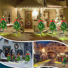 2 Set Solar Xmas Christmas Tree & Pathway Lights - Waterproof Outdoor Decor with Bow & Bell