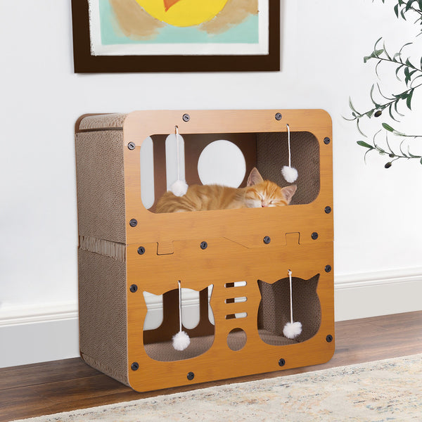 Cardboard Cat Scratchers, Cat Scratching Board, Double Layer Cat Scratch Box, Cat Hideaway, Corrugated Cat Toy Box for Indoor, for Indoor Cats & Small Animals 45*28*51cm