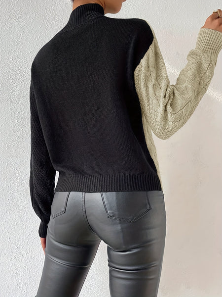 Women'S Sweater - & Color Block, Stand Collar Long Sleeve Pullover, Fall/Winter Layering Essential for Everyday & Formal Outfits, Cute Sweaters