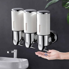 Household Three-Head Wall-Mounted Soap Dispenser Manual Press Shampoo Shower Gel Bathroom Liquid Soap Storage Box White