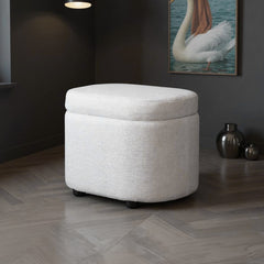 1pc Plush Teddy Round Upholstered Storage Ottoman Stool - 60x40x45cm Lidded Footrest with Hidden Storage Space | Multi-Functional Shoe Changing Bench for Living Room, Bedroom & Entryway | 3cm Black Plastic Legs (Green/White)