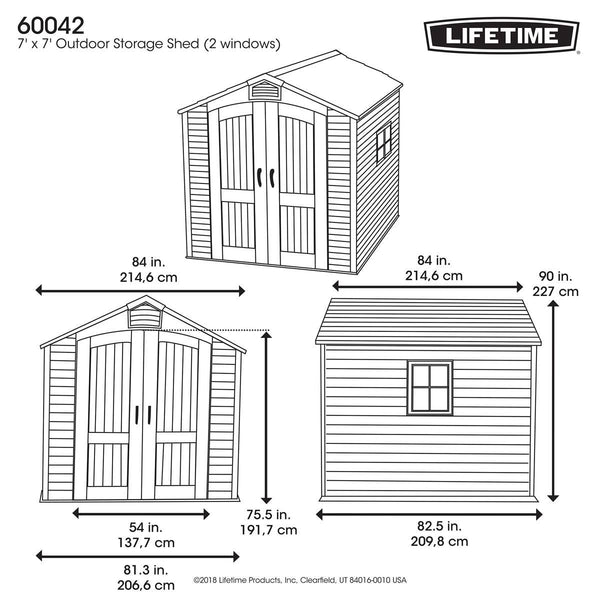 Lifetime 7ft x 7ft (2.1 x 2.1m) Outdoor Storage Shed - Model 60042/60190