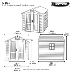 Lifetime 7ft x 7ft (2.1 x 2.1m) Outdoor Storage Shed - Model 60042/60190