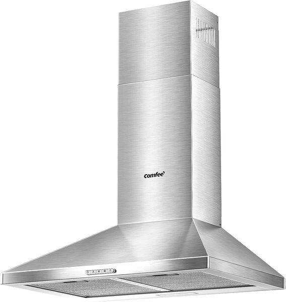 COMFEE' 60 Cm Chimney Cooker Hood Stainless Steel Extractor Hood with LED and Recirculating & Ducting System Wall Mounted Range Hood 600 Mm Extractor Fan - Silver KWH-PYRA17SS-60