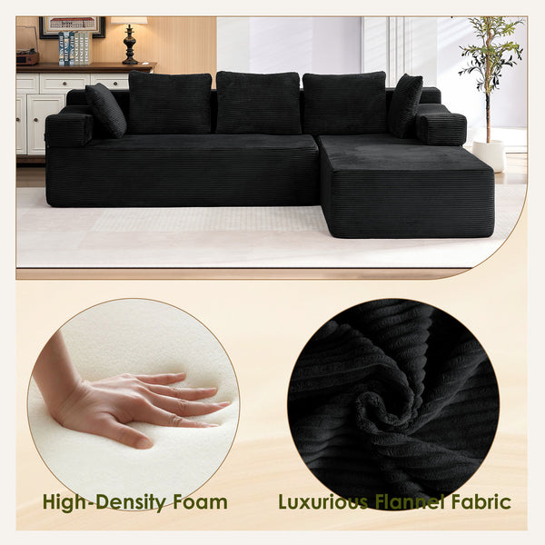 ROXGOX L-Shaped Sectional Sofa with Reversible Chaise, Left or Right Facing Modular Couch, No Assembly Required, Perfect for Small Apartment, Black Borwn Grey