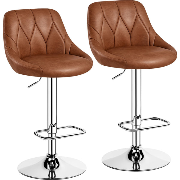 Costoffs Bar Stools Set of 2 Faux Leather Swivel Barstools, Height Adjustable, Modern Bar Chairs with Ergonomic Backrest, Cushioned Seat, Chrome Footrest for Home Kitchen Island Bar Counter, Dark Grey/Black/Retro Brown/White/Light Grey