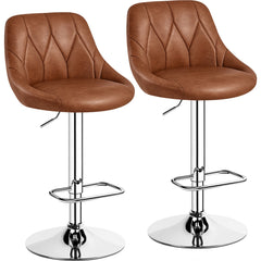 Costoffs Bar Stools Set of 2 Faux Leather Swivel Barstools, Height Adjustable, Modern Bar Chairs with Ergonomic Backrest, Cushioned Seat, Chrome Footrest for Home Kitchen Island Bar Counter, Dark Grey/Black/Retro Brown/White/Light Grey