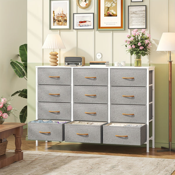 12 Canvas Chest Of Drawers Narrow Fabric Cabinet, Space-Saving Storage Organizer For Bedroom Living Room Office Sturdy Frame Chest Of Drawers
