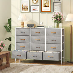 12 Canvas Chest Of Drawers Narrow Fabric Cabinet, Space-Saving Storage Organizer For Bedroom Living Room Office Sturdy Frame Chest Of Drawers
