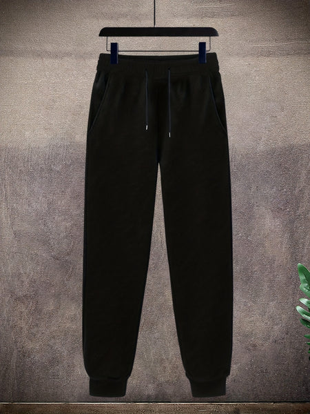 2pcs Men's Solid Color Casual Sports Suit Set, Includes Elastic Waist Drawstring Pants And Jacket for Travel, Leisure, Outdoor Camping