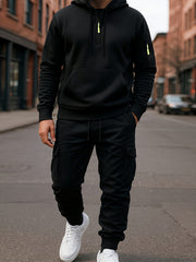 Fashion Street Style Set, Casual Versatile Jacquard Hooded Sweatshirt And Long Pants 2pcs Outfit, Men'S Clothing